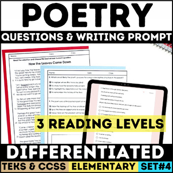 Preview of STAAR Poetry Comprehension Passages & Questions Practice Tests & Analysis + ECR