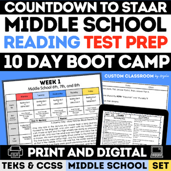 Preview of Countdown to Reading STAAR 10 Day Boot Camp Middle School ELA Test Prep