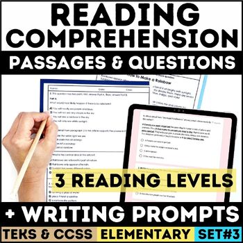 Preview of STAAR 3rd 4th 5th Grade Reading Comprehension Passages & Questions + ECR Writing