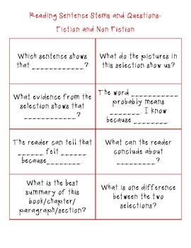 STAAR Reading Question and Sentence Stems by Cranberry | TpT