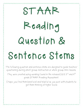 Preview of STAAR Reading Question and Sentence Stems
