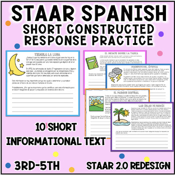 Preview of STAAR Spanish Reading SCR | 10 Mini Passages | Informational