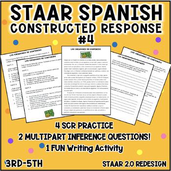 Preview of STAAR Spanish Reading Short Constructed Response SCR 3rd to 5th Set #4