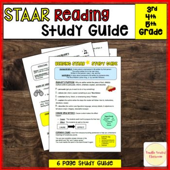 Preview of STAAR Reading Study Guide Test Prep 3rd 4th 5th Grade
