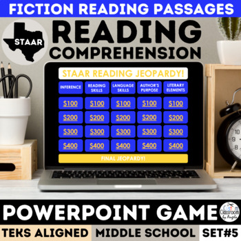 Preview of Fun ELA Activities Middle School Game STAAR Fiction Reading ELA Jeopardy Game