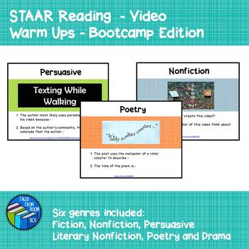 Preview of STAAR Reading - Video Warm Ups - Bell Ringers - Boot Camp Edition