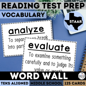 Preview of STAAR Reading Vocabulary Word Wall Cards & Definitions ELA Test Prep