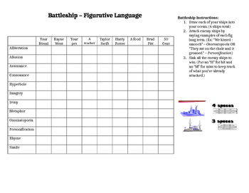 Preview of STAAR Review Center - Figurative Language with Battleship Game