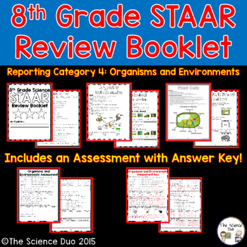 Preview of 8th Grade Science STAAR Review Booklet - Organisms and Environments