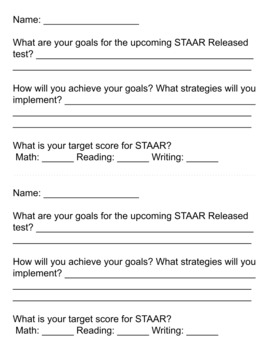 STAAR Test Goal Setting Sheets for Students Grades 3-5 by Geekie Teachie