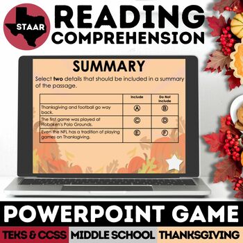 Preview of STAAR Thanksgiving Football Non-Fiction Reading Comprehension PowerPoint Game