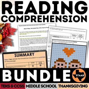 Preview of STAAR Thanksgiving Reading Comprehension Bundle New Item Types | Print & Digital