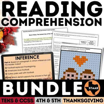 Preview of STAAR Thanksgiving Reading Comprehension Bundle New Item Types | Print & Digital