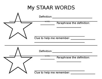 Preview of STAAR Vocabulary Organizer
