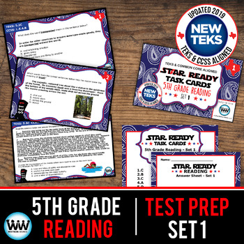 Preview of 5th Grade STAAR Reading Review Task Cards Set 1 New ELAR TEKS