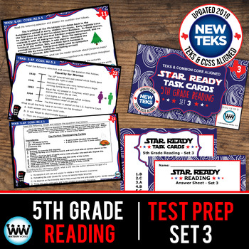 Preview of 5th Grade STAAR Reading Review Task Cards Set 3 New ELAR TEKS