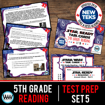 Preview of 5th Grade STAAR Reading Review Task Cards Set 5 New ELAR TEKS