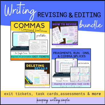 Preview of Google Forms • Writing Process Revising & Editing: Exit Tickets, Task Cards +