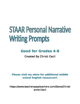 Preview of STAAR "like" Personal Narrative Writing Prompts