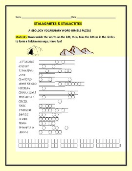 Preview of STALAGMITES & STALACTITES: A SCIENCE VOCABULARY JUMBLE