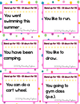 STAND UP SIT DOWN Game Cards Printable Back to School NO PREP Ice breaker