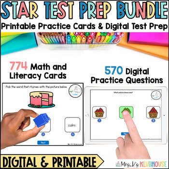 Preview of STAR Early Literacy Test Prep - Task Cards and Digital Slides BUNDLE