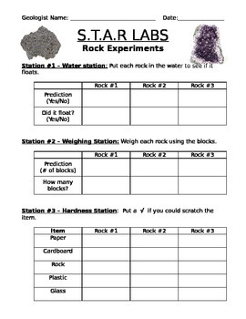 Preview of STAR Labs Rock Experiment and Exploration Worksheet