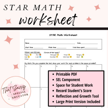 Preview of STAR Math Worksheet (LARGE PRINT version also included)