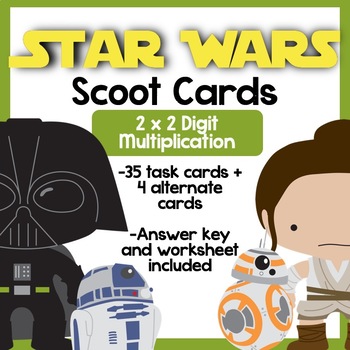 Preview of STAR WARS! 2 digit x 2 digit Multiplication Scoot Cards *Updated