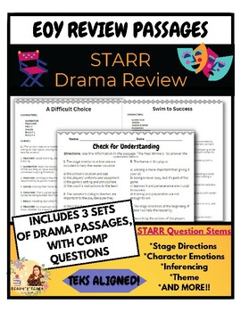 Preview of STARR Drama Review Passages *Included Questions* End of Year ELAR Review