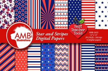 Preview of STARS AND STRIPES, Veterans Inspired Digital Papers, AMB-2633