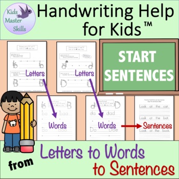 Preview of START SENTENCES - Teach Handwriting Instruction & Practice - Words and Sentences