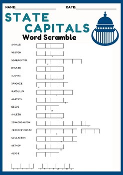 Preview of STATE CAPITALS Word scramble puzzle worksheet activity
