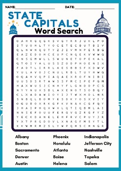 Preview of STATE CAPITALS Word search puzzle worksheet activity