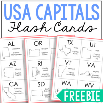 Preview of STATE CAPITALS and ABBREVIATIONS Flash Cards Activity | Note Pages FREE