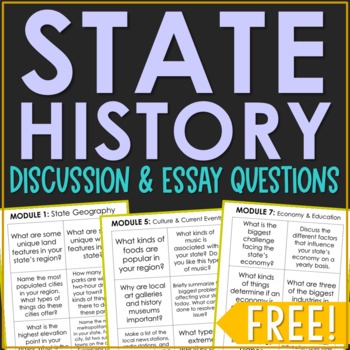 Preview of STATE HISTORY Essay and Discussion Questions | Social Studies Activity FREE