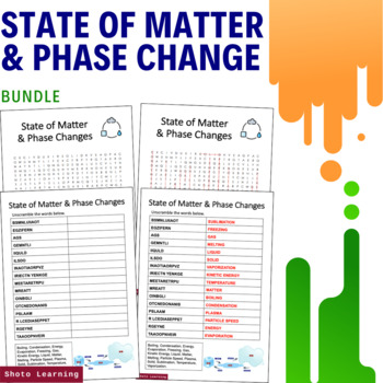 Preview of STATE OF MATTER AND PHASE CHANGES ACTIVITY - BUNDLE WORD FIND SCRAMBLE WORDS