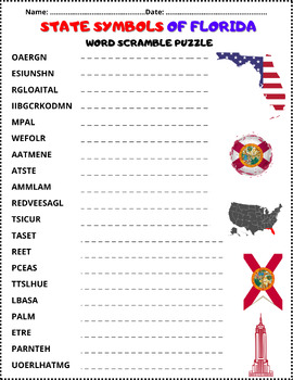 Preview of STATE SYMBOLS OF FLORIDA Scramble Puzzle Worksheet Activity ⭐No Prep⭐