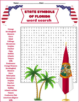 Preview of STATE SYMBOLS OF FLORIDA Word Search Puzzle Activity Worksheet Game Color & B/W