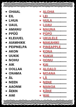 STATE SYMBOLS OF HAWAII Word Scramble Puzzle No prep Activity Worksheet