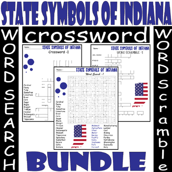 STATE SYMBOLS OF INDIANA WORD SEARCH/SCRAMBLE/CROSSWORD BUNDLE PUZZLES