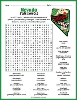 STATE SYMBOLS OF NEVADA Word Search Puzzle Worksheet Activity TpT