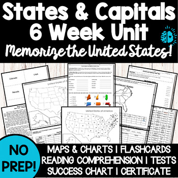 Preview of STATES AND CAPITALS BUNDLE United States of America USA Passages Practice Tests
