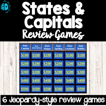 Preview of STATES AND CAPITALS Review Games Unites States of America USA Jeopardy NO PREP