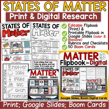 Preview of MATTER: SOLIDS, LIQUIDS, GASES: PRINT & DIGITAL (GOOGLE CLASSROOM; BOOM CARDS)