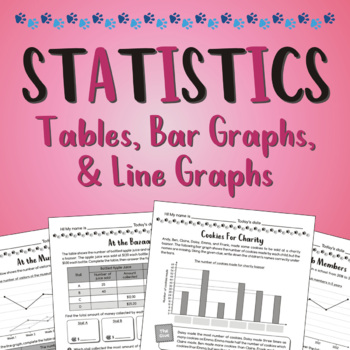 Preview of STATISTICS: Tables, Bar Graphs, Line Graphs Printable Worksheets (4th-6th Grade)