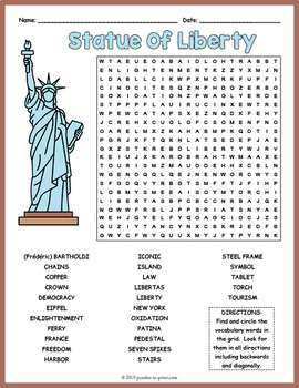 Preview of STATUE OF LIBERTY Word Search Puzzle Worksheet Activity