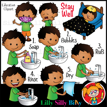 STAY WELL STEPS - B/W & Color clipart illustration, {Lilly Silly Billy}