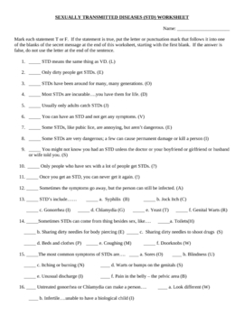 Preview of STD before the test study worksheet