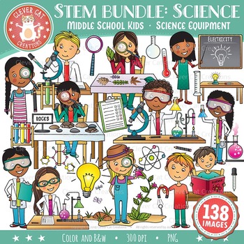 Preview of STEM Clip Art Bundle: Middle School / Teen Kids & Science